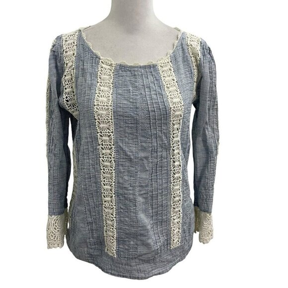Sundance Embroidered Crochet Lace Boho Feminine Top Blouse Blue White size Small - Picture 1 of 8